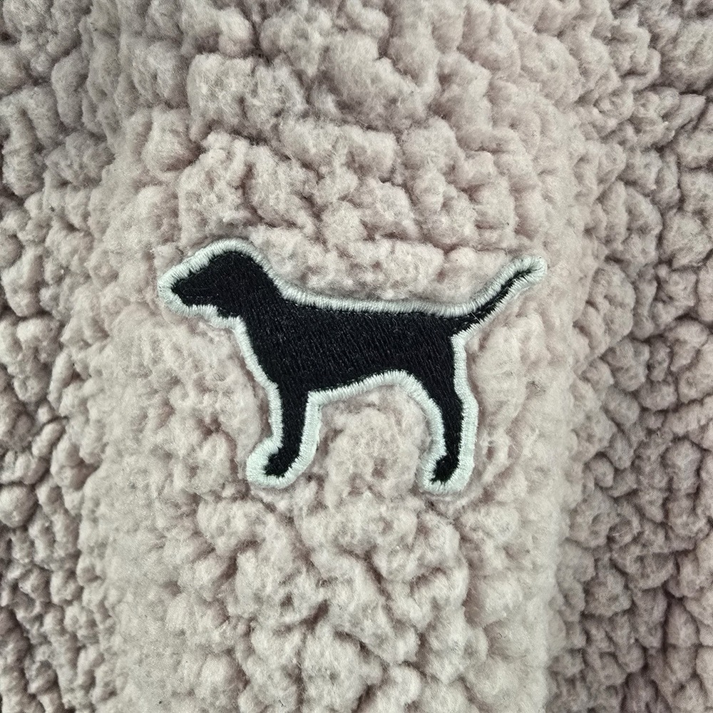PINK Victoria's Secret Sherpa Fleece Quarter Zip Pullover Women's L Dog Logo - Picture 4 of 5